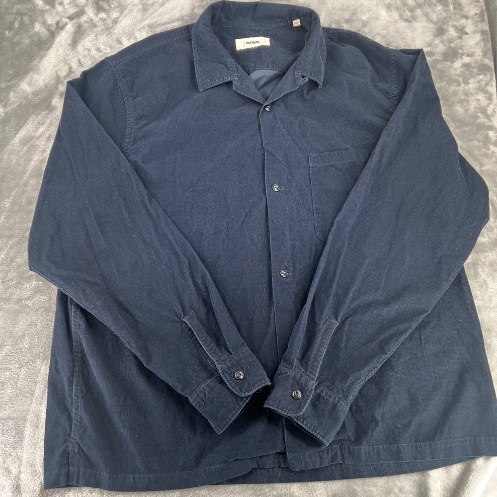 Buck Mason Navy Pinwale Corduroy Long Sleeve Button Down Mens XXL Loop Collar